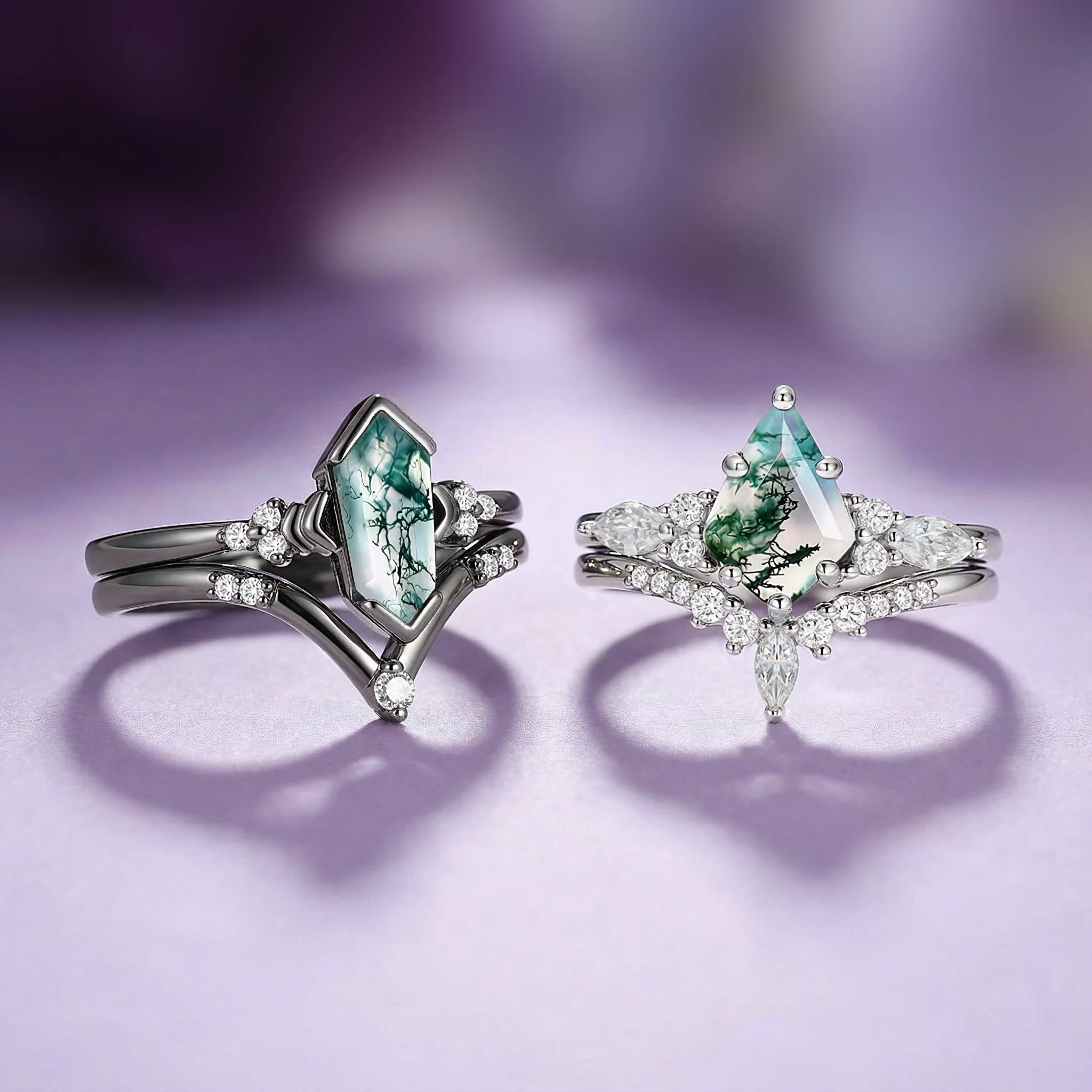 Moss Agate Engagement Ring